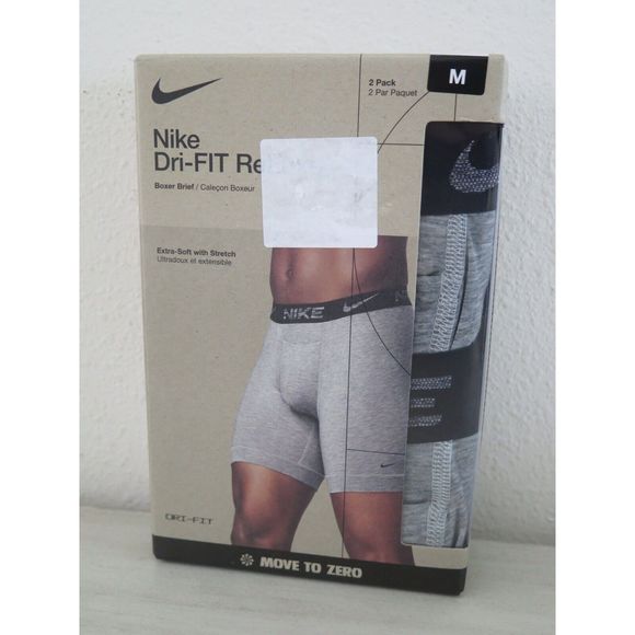 Nike KE1076 033 Men's Sz M (32-34) 2-Pack Gray Dri-FIT ReLuxe Boxer Briefs - Picture 1 of 4